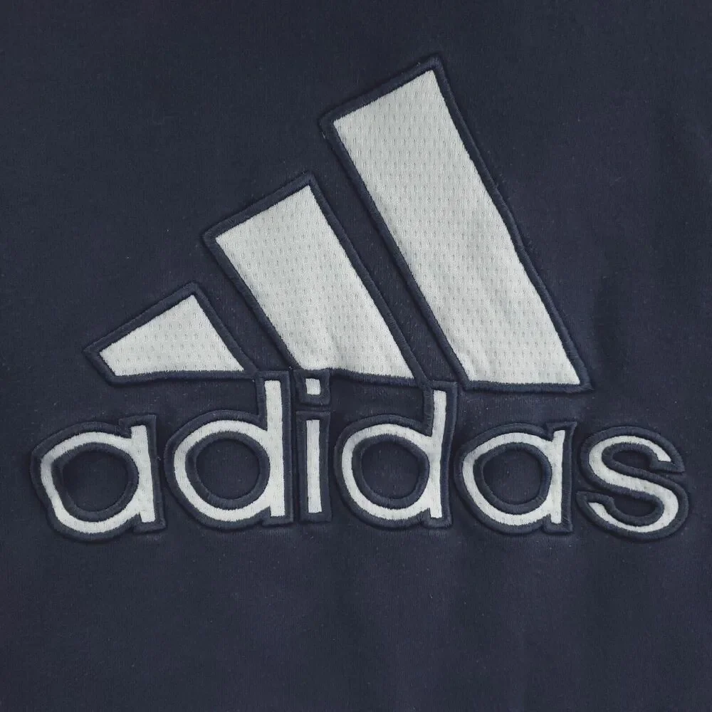 Adidas Hoodie Mens Medium Blue Cotton 3-Stripe Embroidered Drawstring Pullover